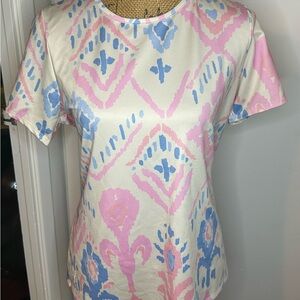 Dudley Stephens Pink and Blue Short Sleeve Top with Keyhole Back